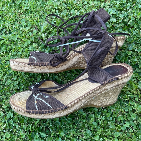 Y2K lace up wedge espadrilles sequin open toe summer brunch boho 39 - Picture 5 of 5